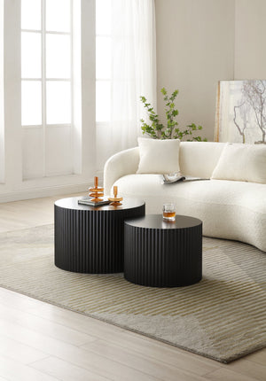 English Elm BLACK Nesting Table Set of 2 — Handcrafted Round MDF Coffee Tables, Relief Sides, 23.6"/18.9" Sizes W876P252128