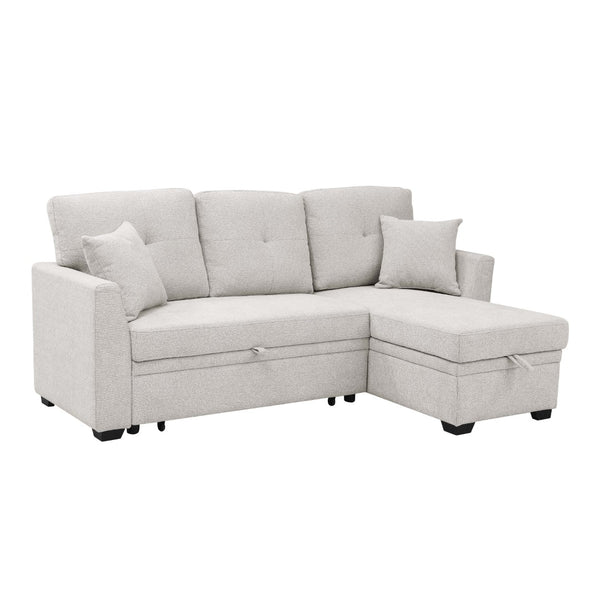 English Elm 76.5" Chenille Tufted Sectional Sleeper Sofa with Reversible Chaise and Hidden Storage B2748S00005
