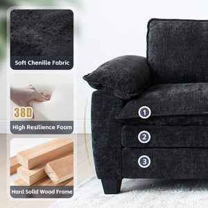 English Elm Living Room U-shape Chenille Sectional Sofa with Two Ottomans Pocket Coil Support Black W1097S00242
