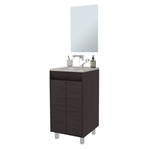 English Elm Wenge Bathroom Vanity with Integrated Sink, Waterproof Finish, Metal Legs & 2 Doors for Organized Storage B062P355530