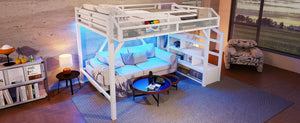English Elm Twin House Frame Bed Pine Wood with Storage Drawers and Shelves for Kids Bedroom W1580S00411