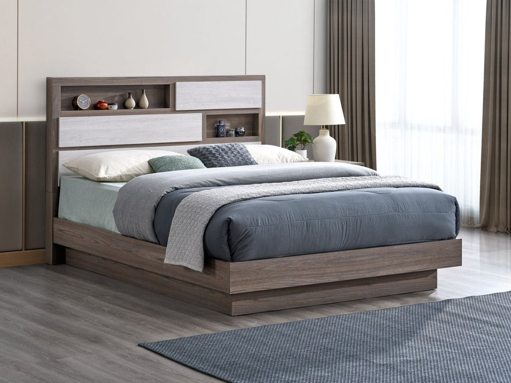 English Elm Aberdeen King Panel Bed Tall Headboard Gray Oak Finish Contemporary Bedroom Frame B078S00713
