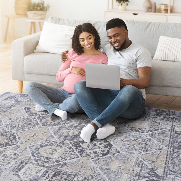 English Elm Loom & Luxe 6X9 Grey/Blue Area Rug - Stylish, Non-Shedding, Stain Resistant For Living Room & Office B335P289514