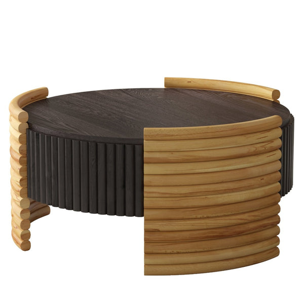 English Elm 31.50" Round Flip-top Storage Coffee Table Fluted Mdf Base for Modern Living Rooms Dark Brown W757P383549