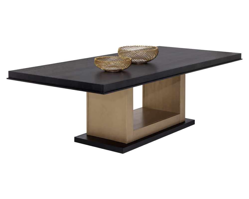 Sunpan Judson 100" Dining Table - Elegant Black Oak with Unique Texture & Warm Brass Accents for Your Home