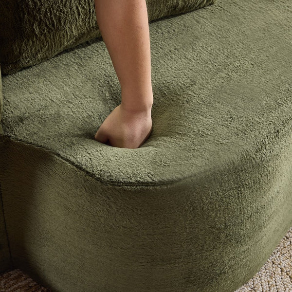 English Elm 71-inch plush folding sofa bed with high-density foam, faux fur futon convertible for guests and yoga Green W1829P362308