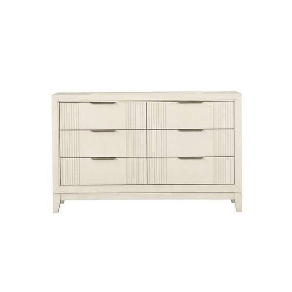 English Elm Antique White Solid Wood Dresser Fluted Panels Chrome Pulls Dovetail Bedroom Storage B2741P491737