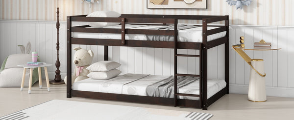 English Elm Solid Twin Over Twin Bunk Bed In Espresso Finish – Sturdy Rubberwood With Ladder & Strengthened Slats W504P191669-GIGA