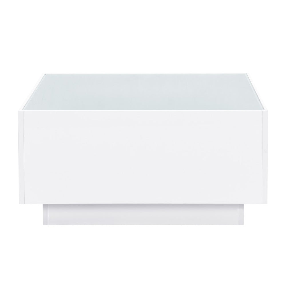 English Elm On-Trend Square High Gloss Coffee Table With 16-Color Led Lights, Modern Glass Top For Living Room N721P191980K-GIGA