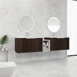 English Elm 82 Inch Wall-Mounted Bathroom Vanity with Resin Sink, Soft-Close Doors, Extra Shelves, Durable Eco Plywood W999S00262
