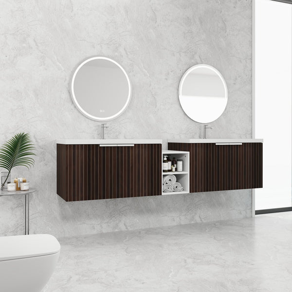 English Elm 82 Inch Wall-Mounted Bathroom Vanity with Resin Sink, Soft-Close Doors, Extra Shelves, Durable Eco Plywood W999S00262