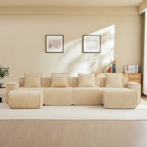 English Elm Streamlined Modular U-shape Sectional Velvet Sofa with Cloud Comfort and Movable Ottomans Light Camel W3041S00356
