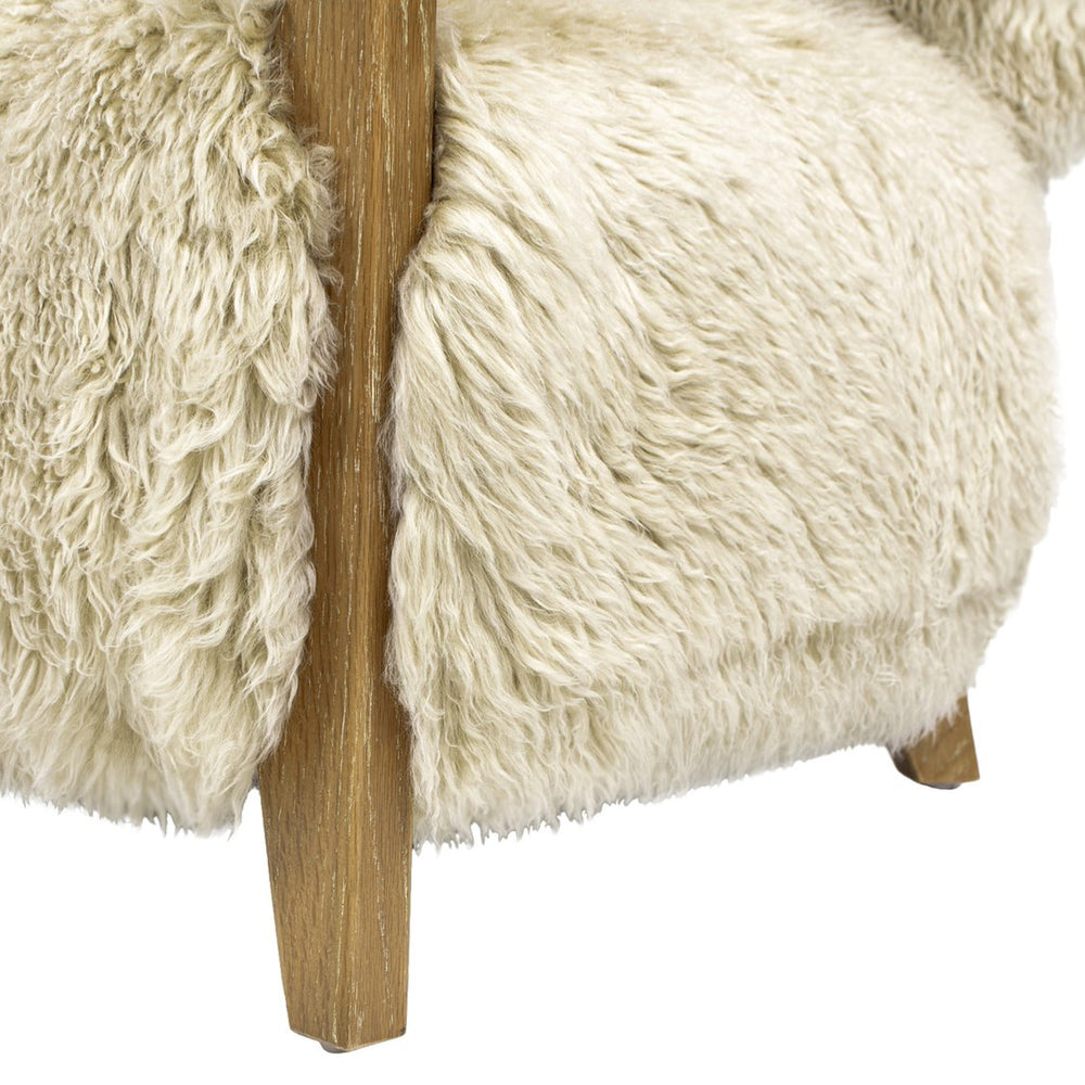 English Elm Jennifer Taylor Home - Enchante Taupe+Natural 52.5" New Zealand Sheepskin Loveseat with Oak Arms, Plush Foam & Spring Comfort B2719P238269