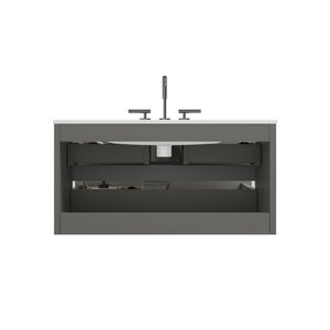 English Elm Tia 36" Wall Mount Space Grey Floating Vanity With Ceramic Sink, Soft-Close Drawers & Large Storage W1865S00067-GIGA