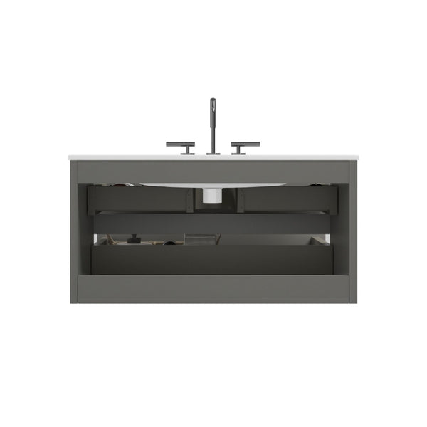 English Elm Tia 36" Wall Mount Space Grey Floating Vanity With Ceramic Sink, Soft-Close Drawers & Large Storage W1865S00067-GIGA