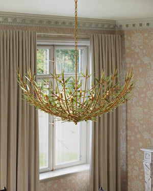 Currey & Company Babylon Chandelier - Elegant Bowl Design With Recycled Glass Leaves In Contemporary Gold Finish Green Recycled Bottle Glass ,Wrought Iron 9000-1308-currey-company