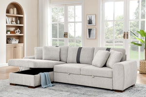 English Elm 116" Pull-Out Sofa Bed Khaki Light Gray Polyester Sectional with Storage Chaise, Contemporary Comfort for Living Rooms and Entertaining Guests B343S00036