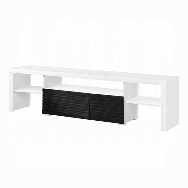 English Elm White White and Black High Gloss 3-Shelf TV Stand for Up to 80" TVs - Modern Storage, Metal Glide Drawer B062P209171
