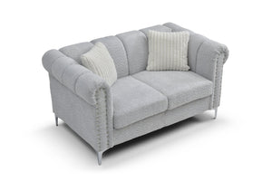 English Elm Sammy Chenille Rolled Arm Loveseat with Chrome Nailhead Trim for Modern Living Rooms B078S00648