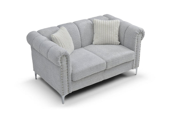 English Elm Sammy Chenille Rolled Arm Loveseat with Chrome Nailhead Trim for Modern Living Rooms B078S00648