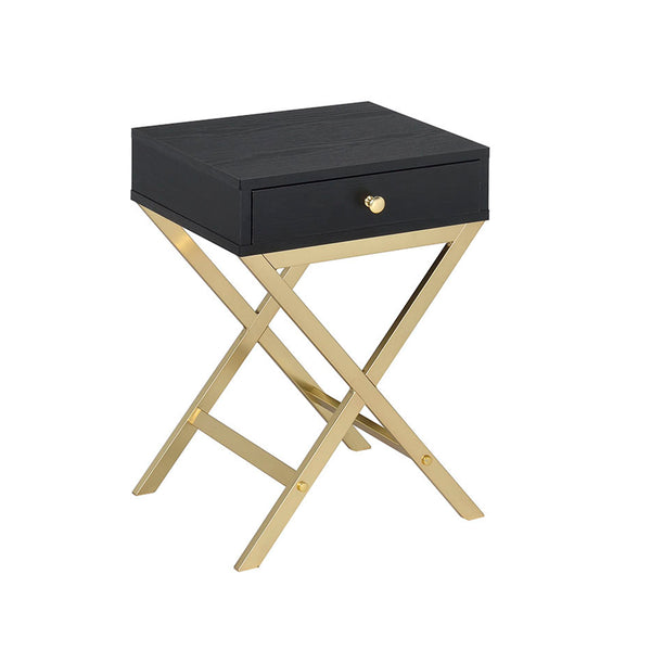 English Elm Coleen Black & Brass Finish Accent Table with Drawer, Compact Rectangular Top, Elegant X Trestle Base B2726P277914