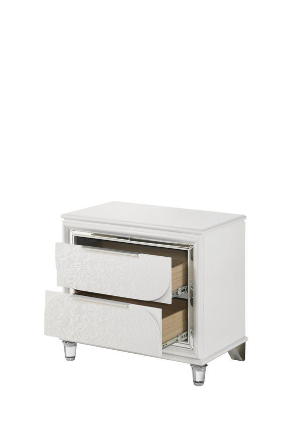 English Elm Tarian Pearl White Nightstand with Acrylic Crystal Legs, 2 Drawers, Modern Elegant Design, Durable Construction B2726P269292