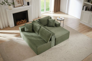 English Elm L-Shaped Cloud Sectional Sofa - Plush Green Corduroy Sleeper, No Assembly, Ideal For Living Spaces W2339P294929