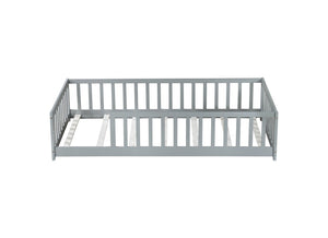 English Elm Twin Solid Rubberwood Floor Bed with Full Perimeter Safety Rails for Toddler Rooms Grey W504P296793