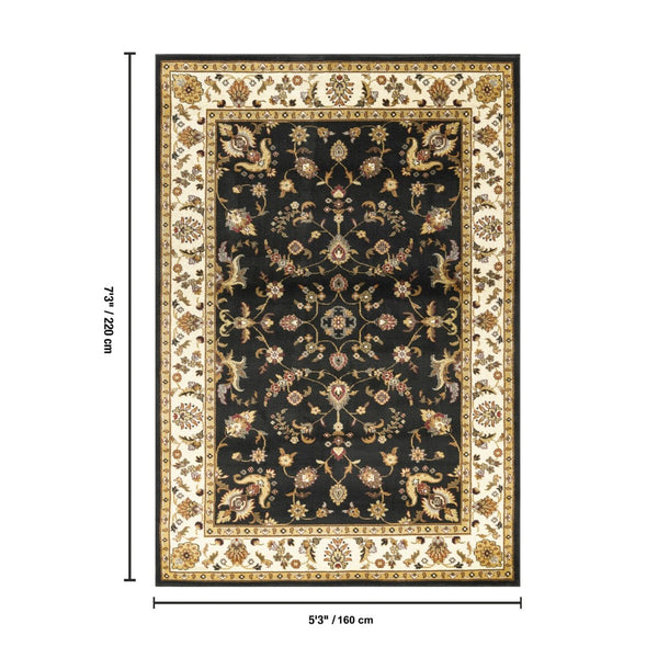 English Elm Classic Black Low Pile Traditional Area Rug for Living Room and Dining Spaces B186P452260