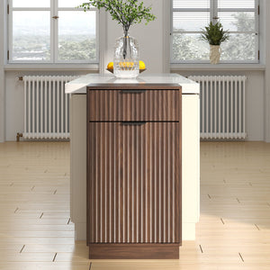 English Elm 10-Gallon Woodgrain Tilt-Out Trash Cabinet with Wave-Texture Drawer, Industrial Metal Accents, Space-Saving Organizer for Kitchen Bath Living Room Walnut W2557P319051
