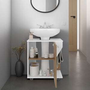 English Elm Phillips Under Sink Cabinet with Cut-Out Back for Pipes, Double Door Wide Freestanding Oak Storage B200P368125