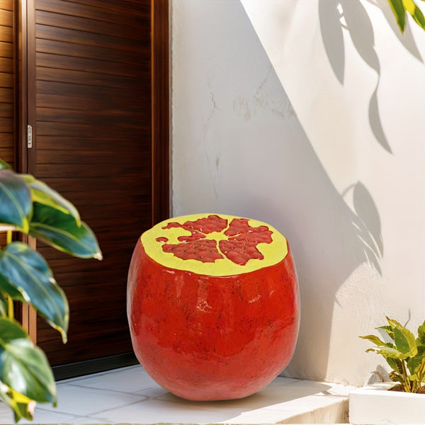 English Elm Pomegranate Resin Sculpted Stool Outdoor Side Table Plant Stand Accent Decor W5709P496325