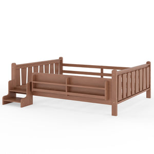 English Elm Queen Bunk Bed with Trundle Solid Pine Kids Car Themed Frame Built-in Bookshelf Natural W1580S00537