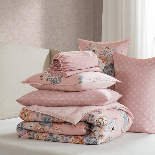 English Elm 7-piece Vintage Floral Comforter Set Reversible Blush Pink Polyester Bedroom Bedding B035P408235