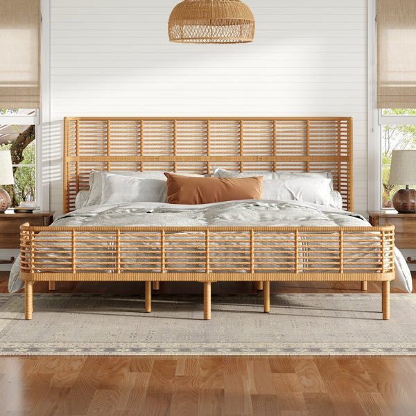 English Elm Christopher Knight Home® - King Gorgeous Sleek Grid PE Wicker Bed with High Wing Back, Metal Frame Support, Breathable Rattan Elegance N758P294450N