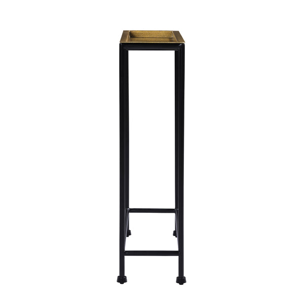 English Elm Trenton Antique Bronze Metal Side Table with Removable Tray Top, Slim Space-Saving Accent Table (24.5") B050P364433