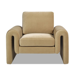 English Elm Jennifer Taylor Home - Mason 40" Arched Arm Chair in Camel Beige Performance Velvet — Pet-Resistant, Removable Cushions, Durable Upholstery B2719P238351