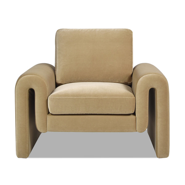 English Elm Jennifer Taylor Home - Mason 40" Arched Arm Chair in Camel Beige Performance Velvet — Pet-Resistant, Removable Cushions, Durable Upholstery B2719P238351