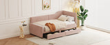 English Elm Twin Size L-Shaped Corduroy Daybed,Upholstered Bed Frame With 2 Storage Drawers,Pink