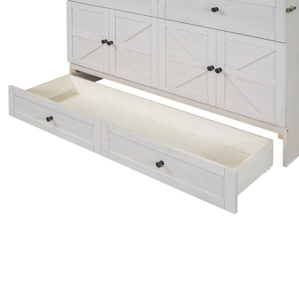 English Elm Queen Murphy Wall Bed with Usb Ports Storage Drawers and Cabinet Style Panel Front White N708S00006AAK
