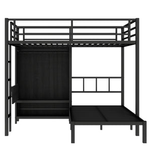English Elm Full Xl Over Twin Metal Bunk Bed With Foldable Desk, Led Closet & Noise Reduction - Space Saver! W1580S00113