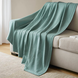 JLA Home Madison Park - Blanket Egyptian Cotton Ultra-Soft Throw for Bed & Sofa, Machine-Washable, Durable Luxury Feel Teal MP51N-6432
