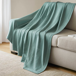 JLA Home Madison Park - Blanket Egyptian Cotton Ultra-Soft Throw for Bed and Sofa, Machine Washable, Pilling-Resistant Comfort Teal MP51N-6431