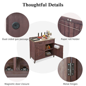 English Elm K&k Outdoor Prep Station Stainless Steel Top Fir Wood Cabinet with Drawer and Wheels Dark Brown N707P370273Z