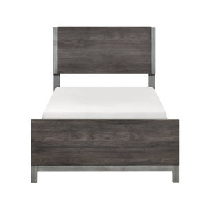 English Elm Modern Zephyr Queen Bed Low-Profile Panel Bed Dark Gray Faux Wood with Metal-Finish Accents, Sleek Brown Mix 45.5 L x 25.25 W x 5.75 H B011S01490