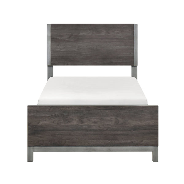 English Elm Modern Zephyr Queen Bed Low-Profile Panel Bed Dark Gray Faux Wood with Metal-Finish Accents, Sleek Brown Mix 45.5 L x 25.25 W x 5.75 H B011S01490