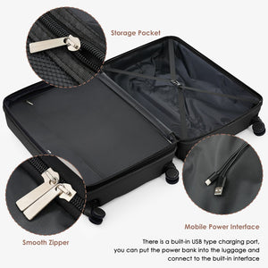 English Elm Luggage Set 3 Piece Abs Hard Shell with Usb Port Cup Holder and Spinner Wheels N726P197380A