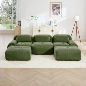 English Elm U-shaped Modular Sectional Corduroy Sofa with Wide Armrests for Living Room Comfort Olive Green W714S01259