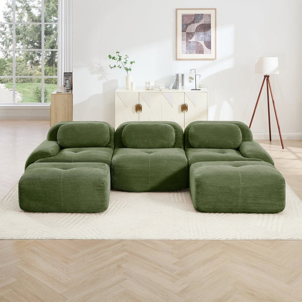 English Elm U-shaped Modular Sectional Corduroy Sofa with Wide Armrests for Living Room Comfort Olive Green W714S01259