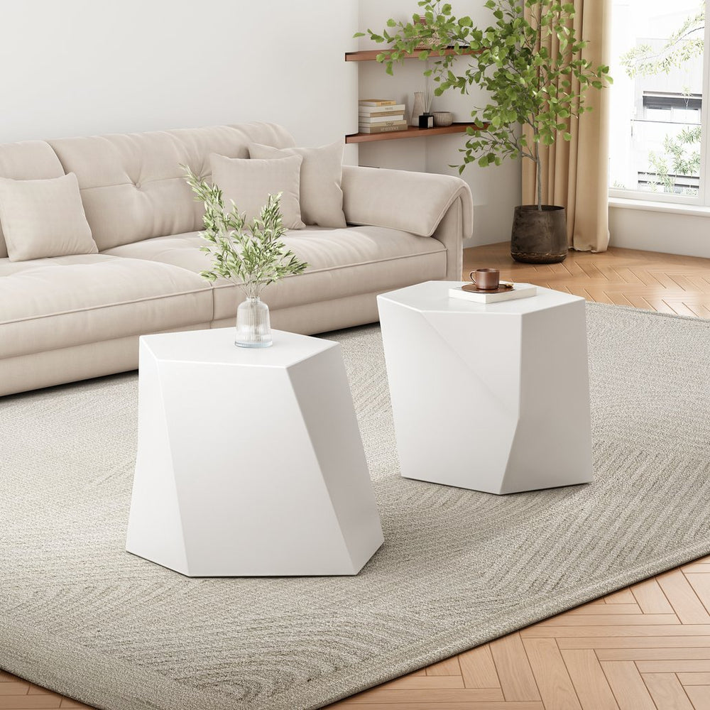 English Elm Christopher Knight Home® - MODERN Geometric MGO Coffee Table Set — Durable Moisture‑Resistant Nesting Tables with Bold Lines and Versatility White N770P256221W